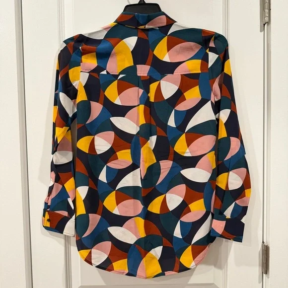Boden 100% Silk Multicolor Geometric Print Button Down Blouse Shirt sz US6/UK10 - Picture 9 of 11